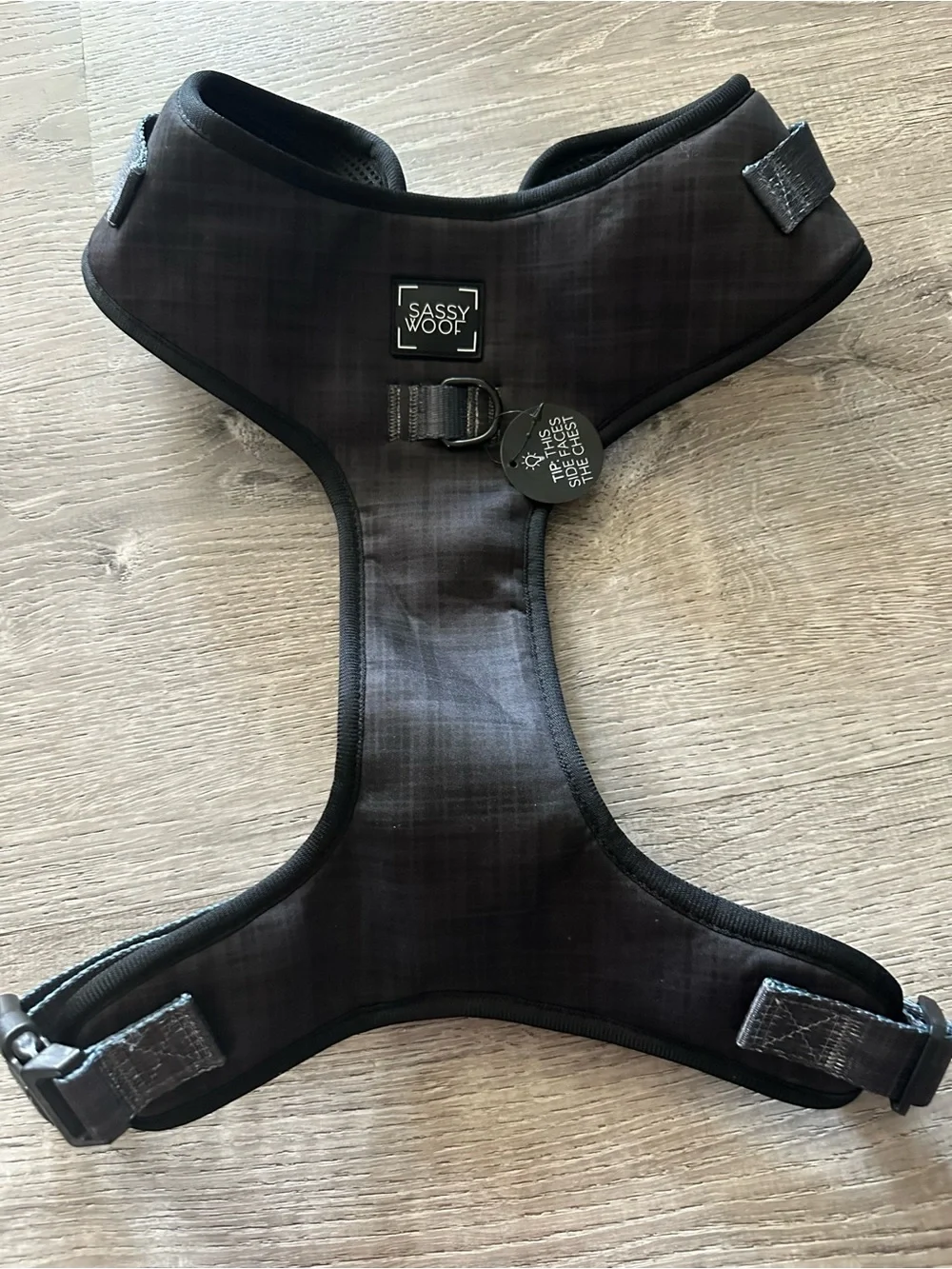 Sassy Woof Black Plaid No-Pull Dog Harness size XXL